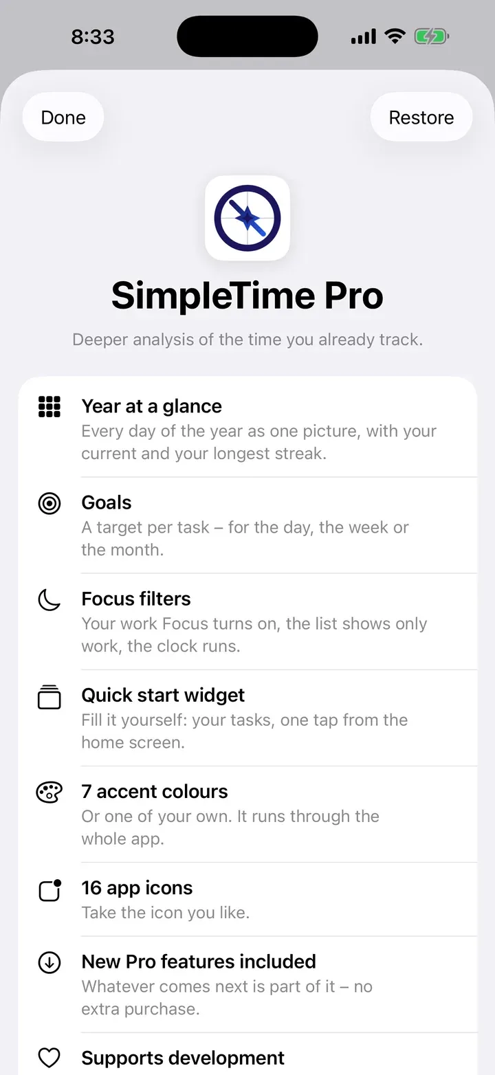 SimpleTime Pro-ի էջը հավելվածում